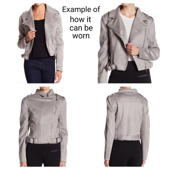 Romeo & Juliet Couture Faux Suede Moto Biker Jacket Medium Burgundy - Picture 8 of 12